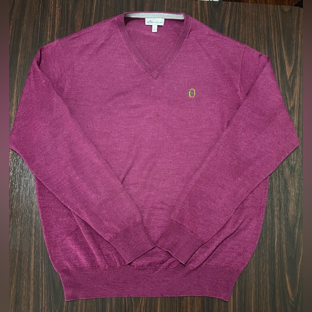 Peter Millar Merino Woole Men’s v-neck Sweater Cranberry size L preowned